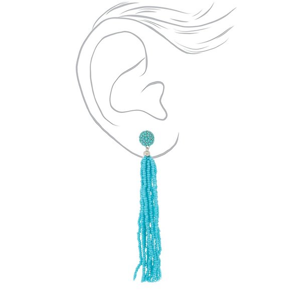NEW Turquoise 4.5" Beaded Tassel Drop Earrings NWT - Picture 2 of 6